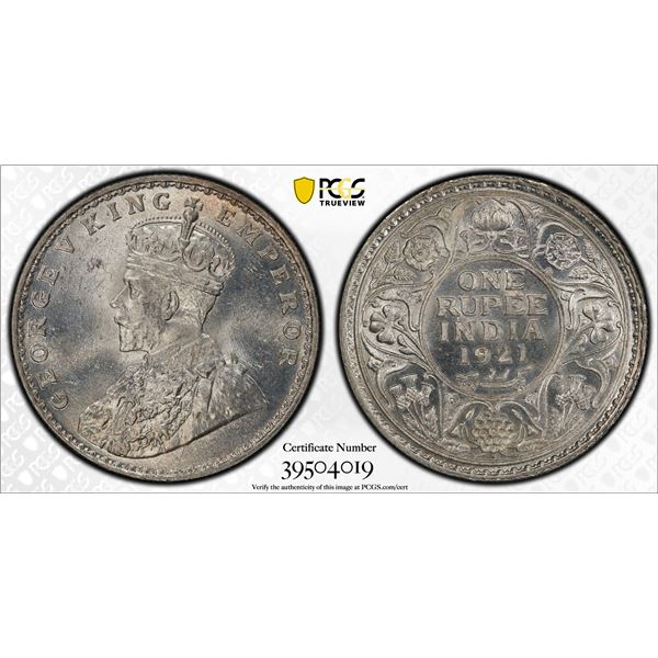BRITISH INDIA: George V, 1910-1936, AR rupee, 1921(b), PCGS MS64