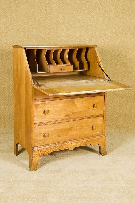 Vintage Blonde Secretary Desk With 3 Drawers Image 2 Vintage Blonde Secretary Desk With 3 Drawers