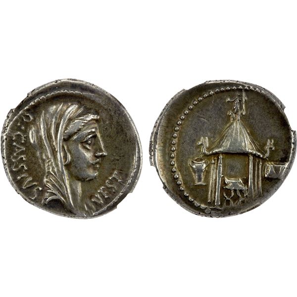ROMAN REPUBLIC: Q. Cassius Longinus, AR denarius (3.92g), Rome, 55 BC, NGC Choice XF