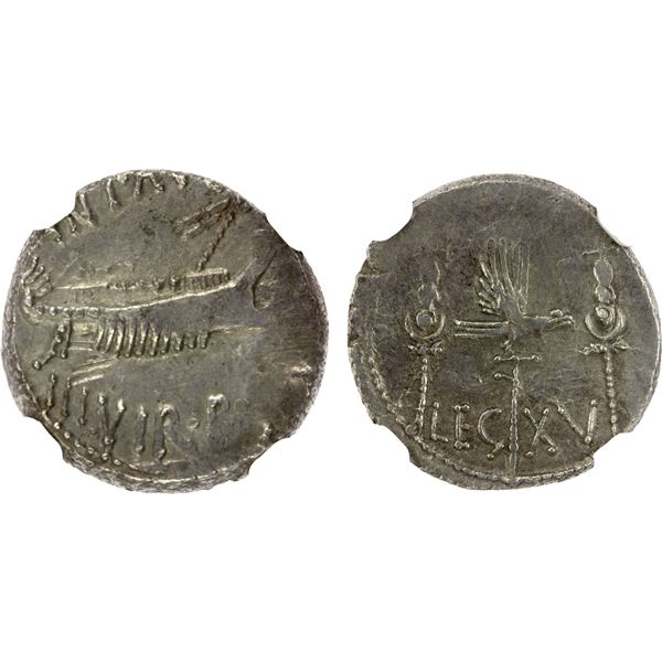 ROMAN IMPERATORIAL PERIOD: Mark Antony, as triumvir, AR denarius (3.63g), travelling military mint, 