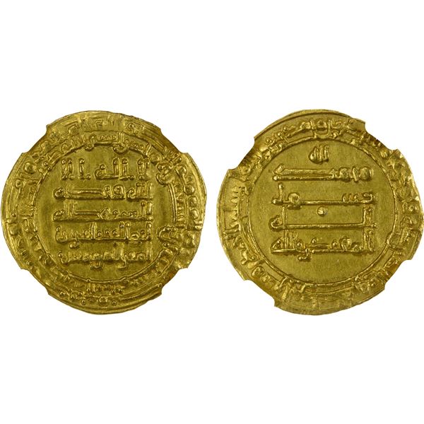 ABBASID: al-Muqtadir, 908-932, AV dinar (4.46g), Madinat al-Salam, AH298, NGC UNC details
