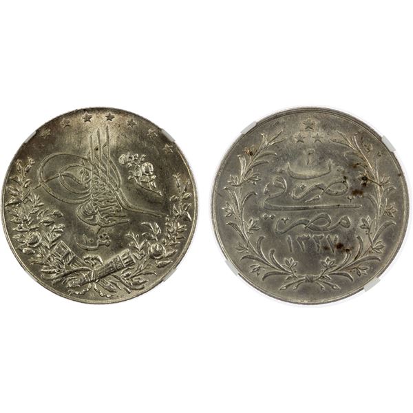 EGYPT: Mehmet V, 1909-1914, AR 10 qirsh, AH1327 year 2-H, NGC MS62