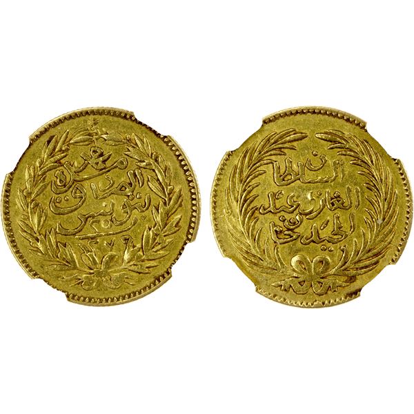 TUNIS: Muhammad al-Sadiq Bey, 1859-1882, AV 25 piastres, Tunis, AH1276, NGC AU55