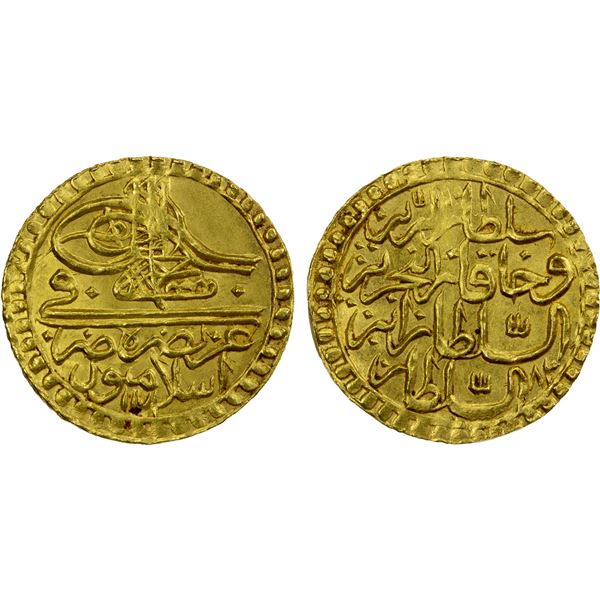 TURKEY: Mustafa III, 1757-1774, AV zeri mahbub (2.62g), Islambul, AH[11]82, EF-AU