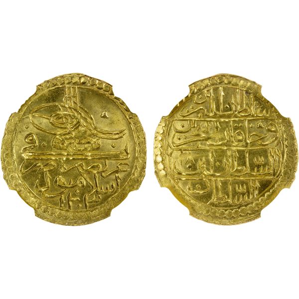 TURKEY: Selim III, 1789-1807, AV zeri mahbub, Islambul, AH1203 year 18, NGC MS66
