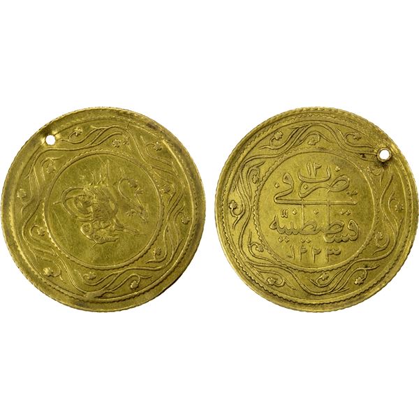 TURKEY: Mahmud II, 1808-1839, AV 2 rumi altin (4.63g), Kostantiniye, AH1223 year 12, EF
