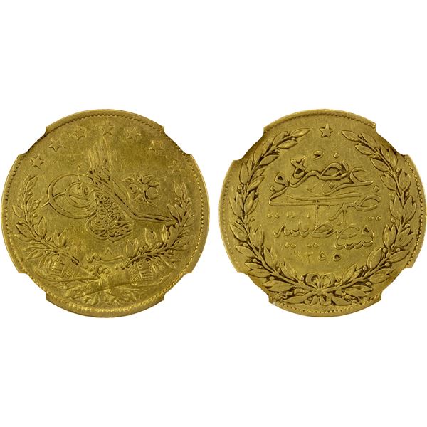 TURKEY: Abdul Mejid, 1839-1861, AV 100 kurush, Kostantiniye, AH1255 year 8, NGC XF45