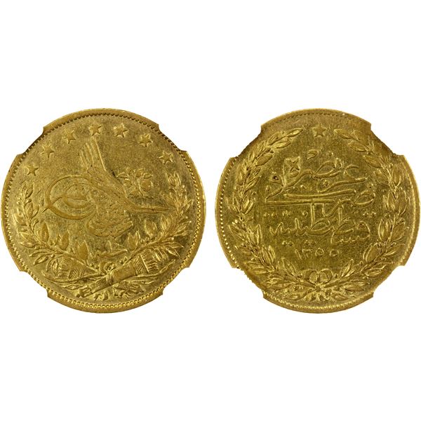 TURKEY: Abdul Mejid, 1839-1861, AV 100 kurush, Kostantiniye, AH1255 year 14, NGC XF45