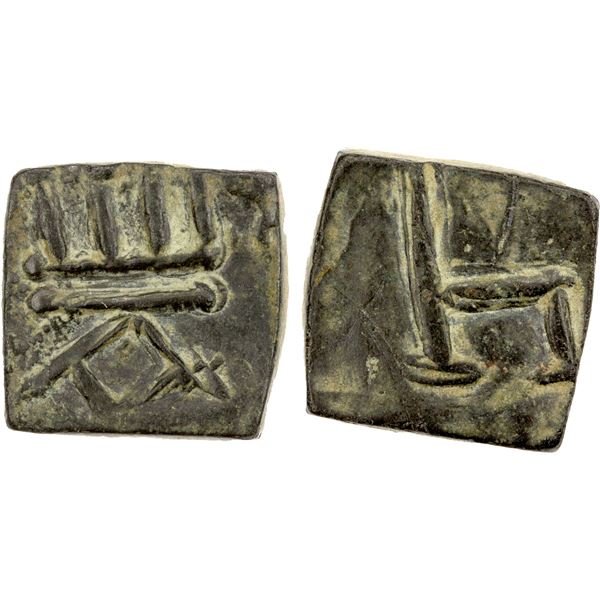 GANDHARA: Anonymous, 4th-7th century, AE square unit (3.88g), EF