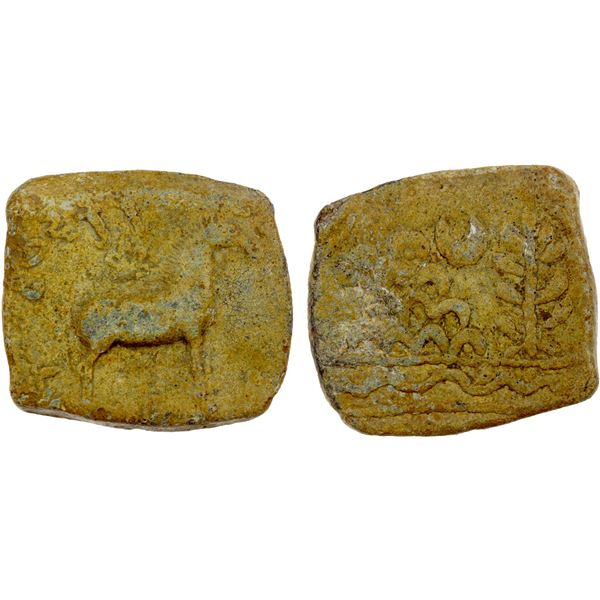 HIRANJAKA: Kosikiputra Kutirakhadakama, 3rd century AD, lead square unit (15.41g), bold VF-EF