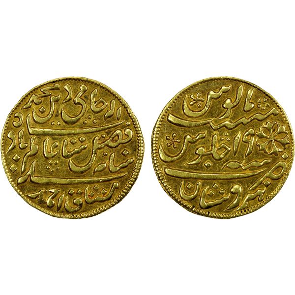 BENGAL PRESIDENCY: AV jeweler's mohur (11.50g), "Hindustan", year "19", EF