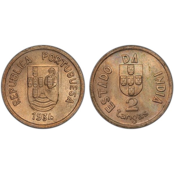 PORTUGUESE INDIA: Republic, 2 tangas, 1934, PCGS MS65