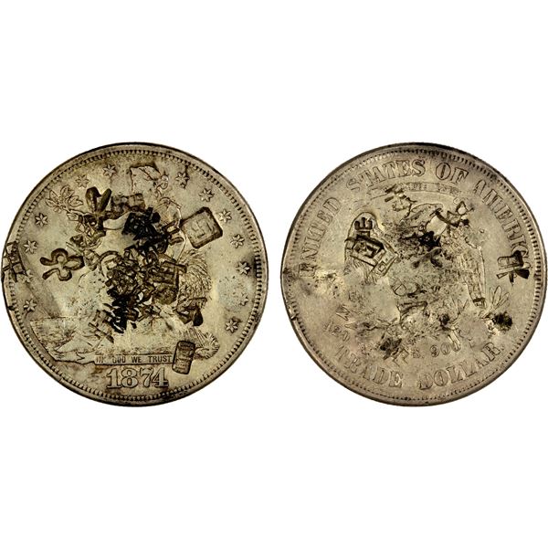 CHINESE CHOPMARKS: UNITED STATES: AR trade dollar, 1874-S, VF