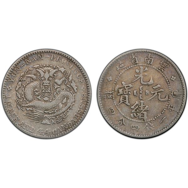 YUNNAN: Kuang Hsu, 1875-1908, AR 20 cents, CD1908, PCGS VF35