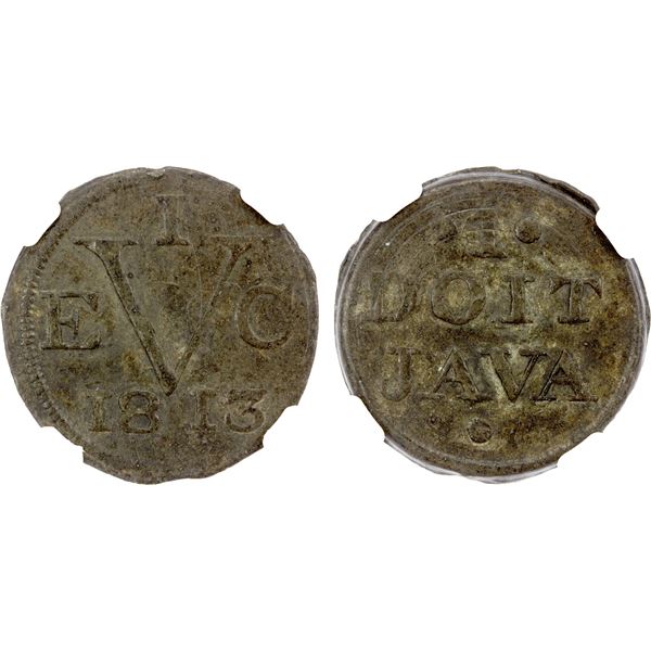 JAVA: British Occupation, tin duit, 1813, NGC AU55