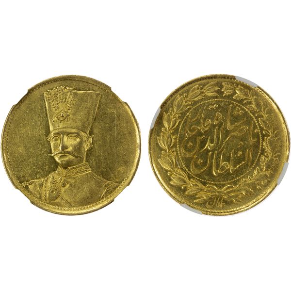IRAN: Nasir al-Din Shah, 1848-1896, AV toman, Tehran, ND, NGC MS62 +