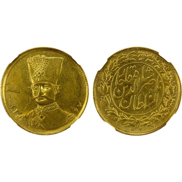 IRAN: Nasir al-Din Shah, 1848-1896, AV toman, Tehran, AH1297, NGC MS62