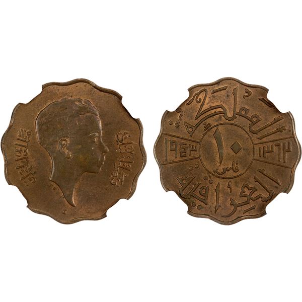 IRAQ: Faisal II, 1939-1958, AE 10 fils, 1943/AH1362-I, NGC MS64 BN
