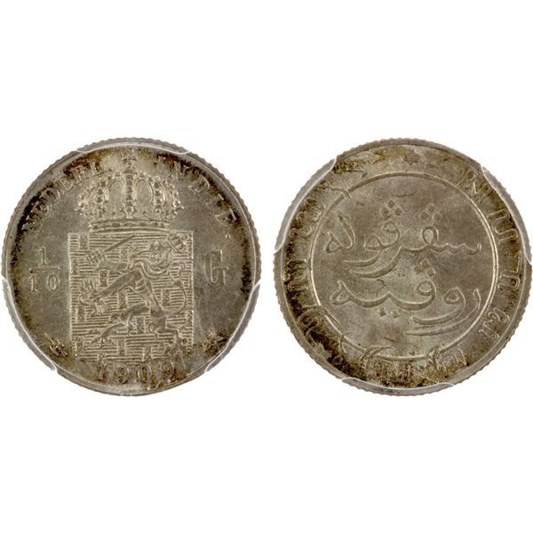 NETHERLANDS EAST INDIES: Wilhelmina I, 1890-1948, AR 1/10 gulden, 1909, PCGS MS66