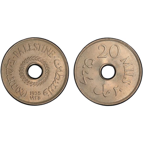 PALESTINE: British Mandate, 20 mils, 1935, PCGS MS64