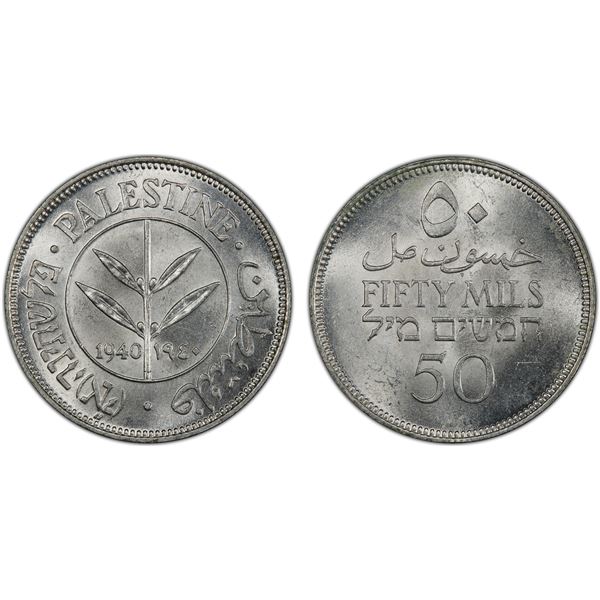 PALESTINE: British Mandate, AR 50 mils, 1940, PCGS MS64