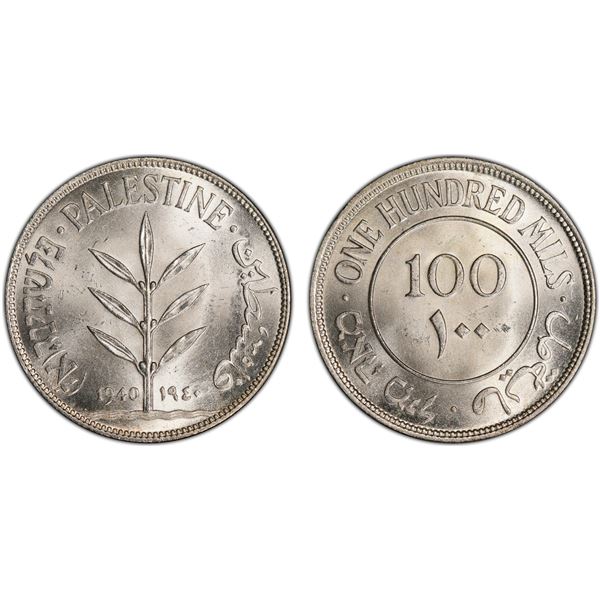 PALESTINE: British Mandate, AR 100 mils, 1940, PCGS MS64