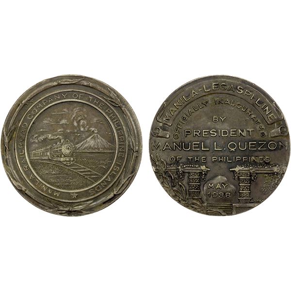 PHILIPPINES: Manila-Legaspi Railroad Medal, 1938, 44mm, Pineda Coll.-5695, Honeycutt-289(a), EF-AU