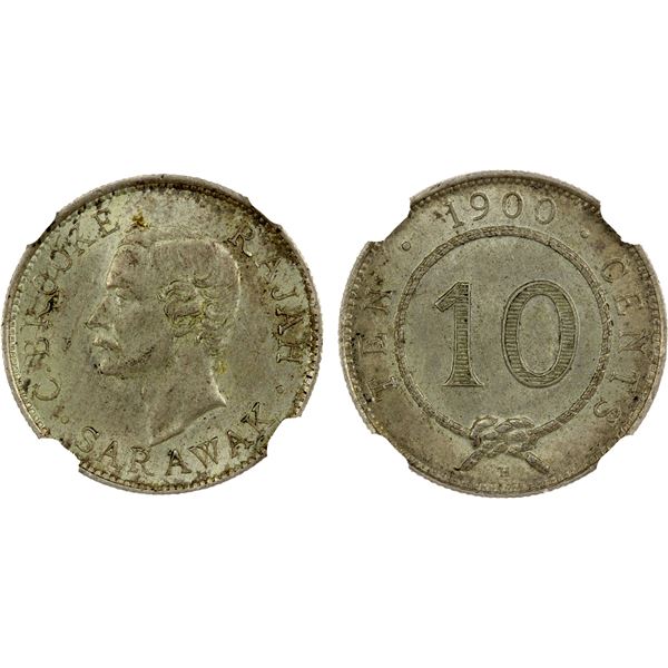 SARAWAK: Charles Brooke, 1868-1917, AR 10 cents, 1900-H, NGC MS63