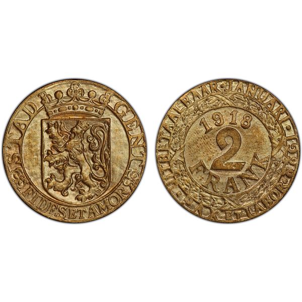 GHENT: German Occupation, 2 franken, 1918, PCGS MS64