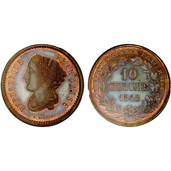 FRANCE: Second Republic, AE 10 centimes, 1848, NGC MS65 RB