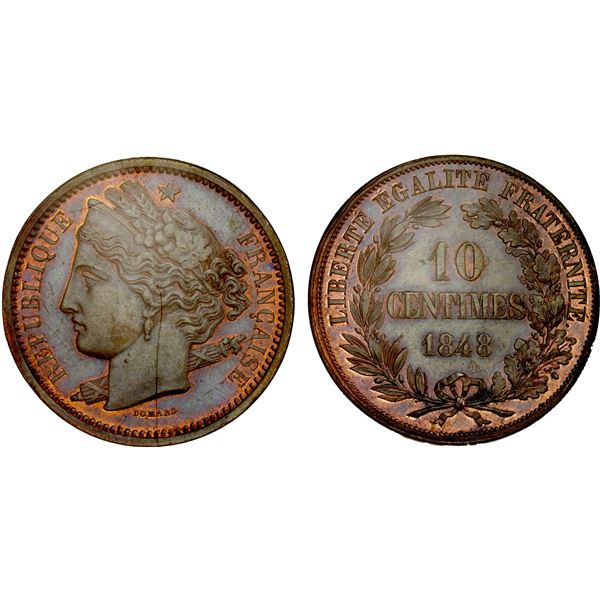 FRANCE: Second Republic, AE 10 centimes, 1848, NGC MS63 BN
