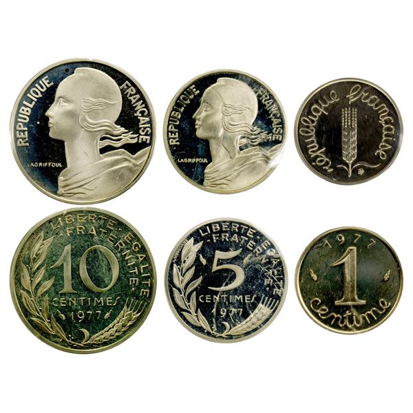 FRANCE: 3-coin FDC set, 1977