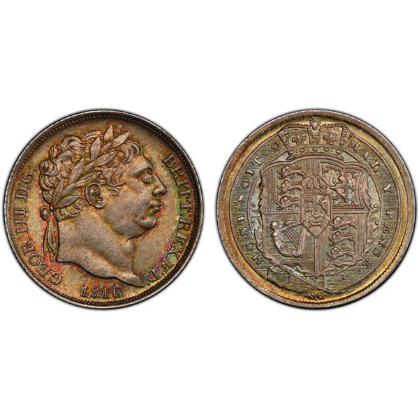 GREAT BRITAIN: George III, 1760-1820, AR sixpence, 1816, PCGS MS65 +