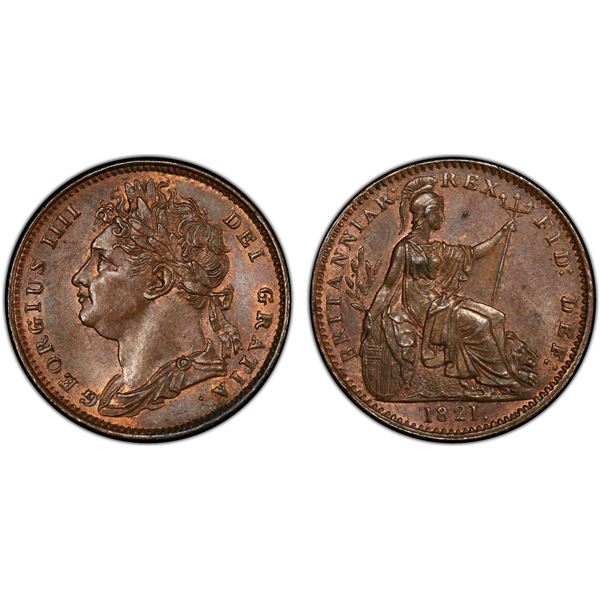 GREAT BRITAIN: George IV, 1820-1830, AE farthing, 1821, PCGS MS64 BN