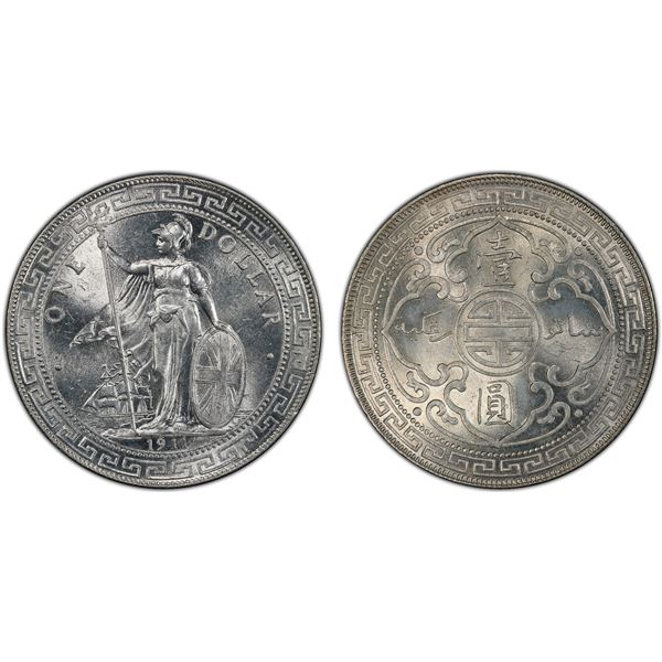 GREAT BRITAIN: AR trade dollar, 1911-B, PCGS MS64