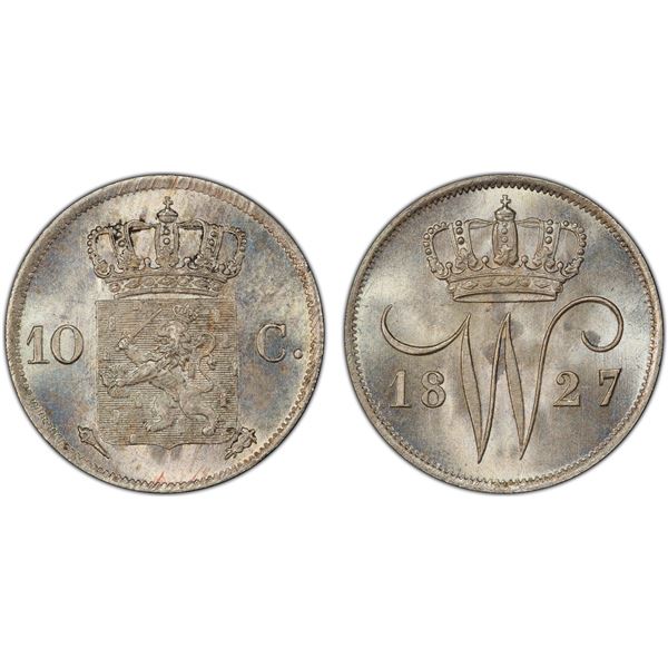 NETHERLANDS: Willem I, 1815-1840, AR 10 cents, 1827, PCGS MS65