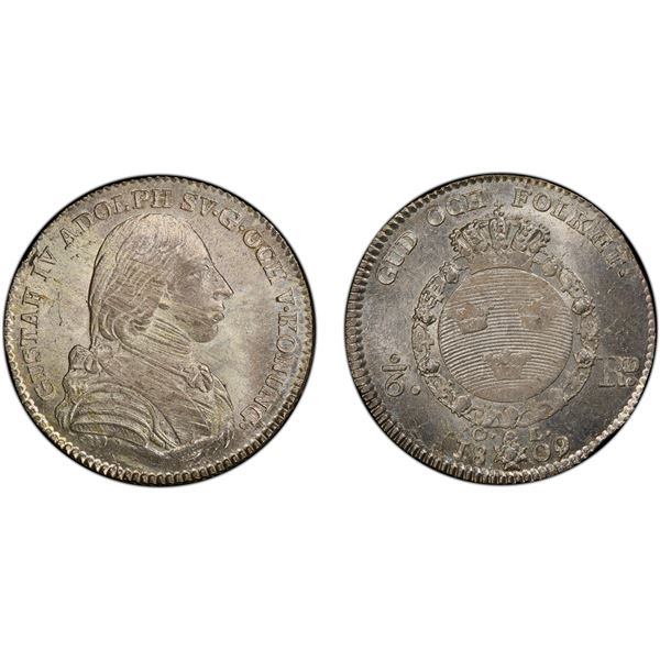 SWEDEN: Gustav IV Adolf, 1792-1809, AR 1/6 riksdaler, 1809, PCGS MS63
