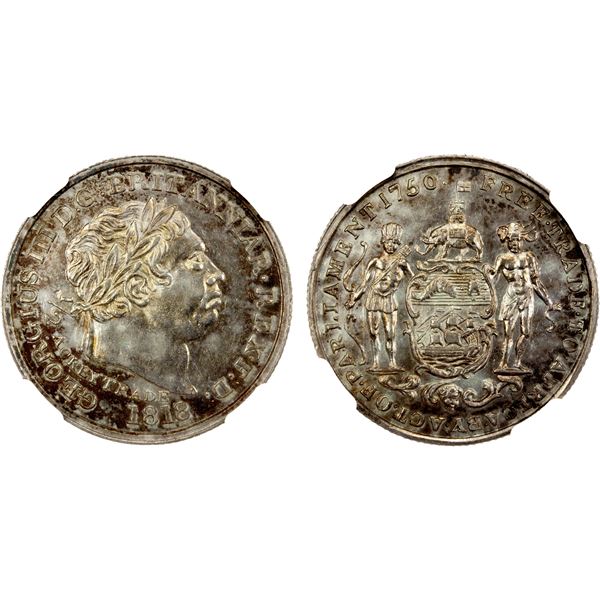 GOLD COAST: George III, 1760-1820, AR ½ ackey, 1818, NGC MS61