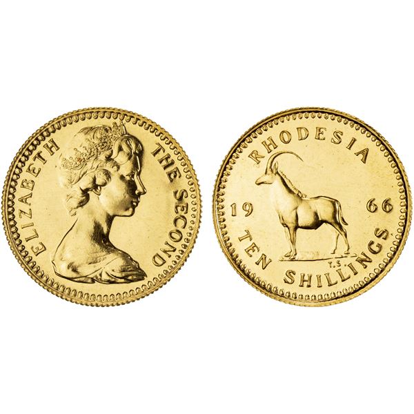 RHODESIA: Elizabeth II, 1964-1970, AV 10 shillings, 1966, Proof
