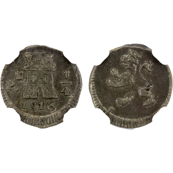 COLOMBIA: Fernando VII, 1808-1820, AR ¼ real (cuartilla), 1816-PN, NGC XF45
