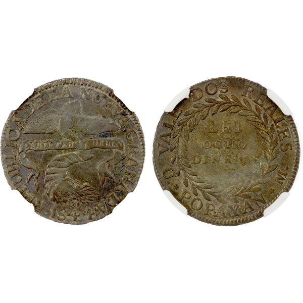 COLOMBIA: Nueva Granada, AR 2 reales, 1844, NGC XF45
