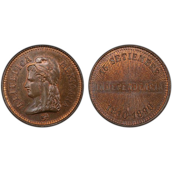 MEXICO: Republic, AE 2 centavos, 1890, PCGS Specimen 65 BN