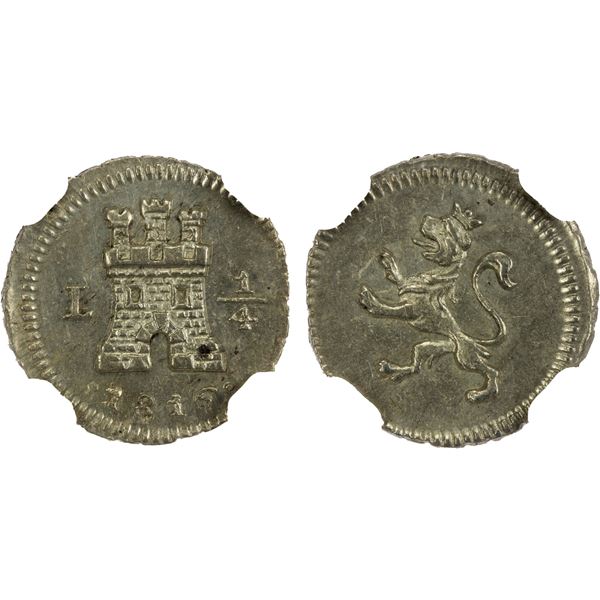 PERU: Fernando VII, 1808-1821, AR ¼ real (cuartilla), 1816-L, NGC MS62