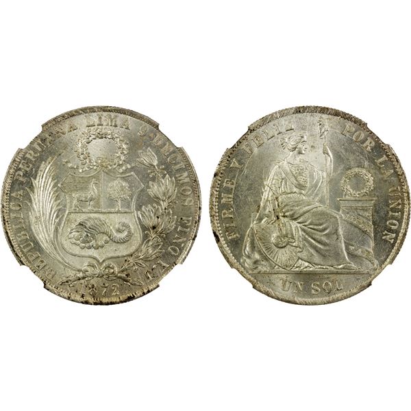 PERU: Republic, AR sol, Lima, 1872, NGC MS63