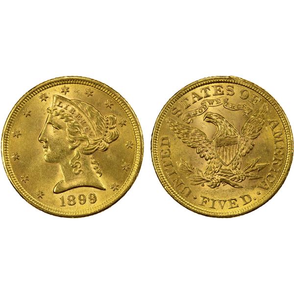 UNITED STATES: AV 5 dollars, 1899, Unc