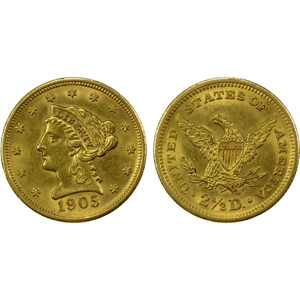 UNITED STATES: AV 5 dollars, 1905, AU