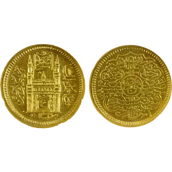 HYDERABAD: Mir Usman Ali Khan, 1911-1948, AV 1/8 ashrafi, Farkhanda Bunyad, AH1366 year 37, NGC MS63