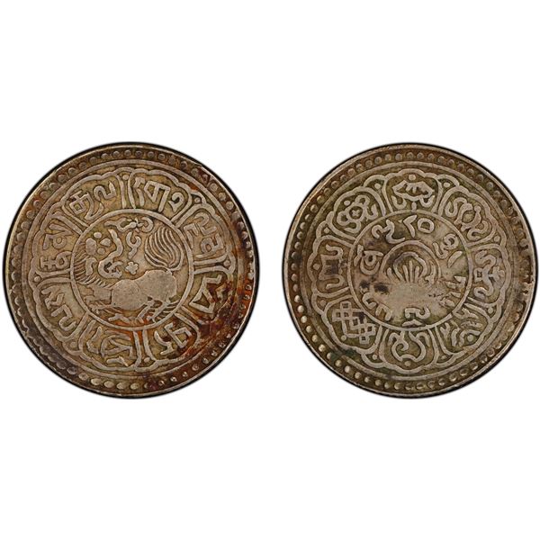 TIBET: AR 5 sho, Mekyi Mint, BE15-52 (1918), VF details (environmental damage)