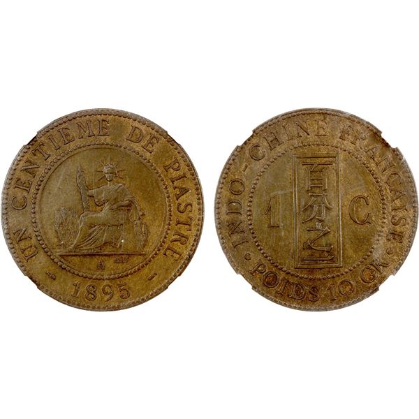 FRENCH INDOCHINA: AE cent, Paris, 1895-A, NGC AU50 BN