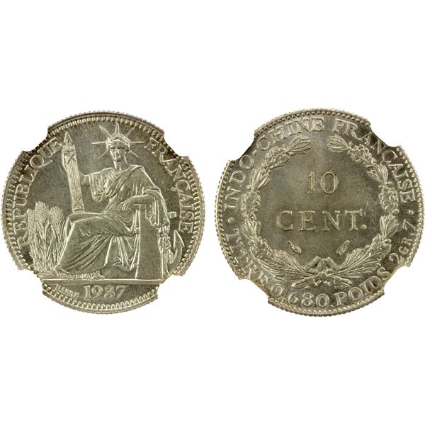 FRENCH INDOCHINA: AR 10 centimes, 1937, NGC MS66